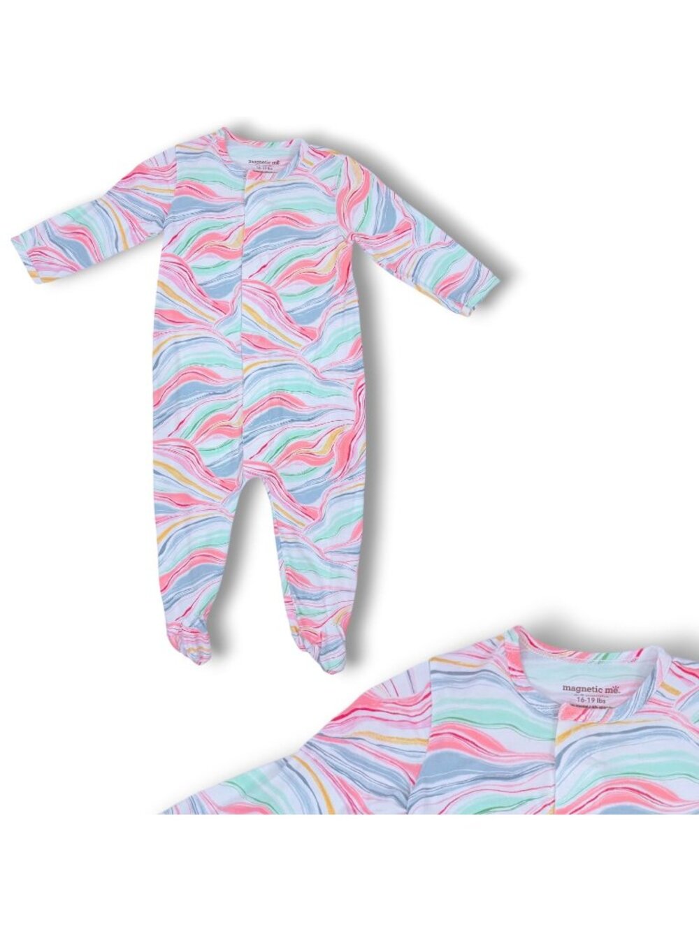 Magnetic Me Baby Girls Soft Modal Marble Swirl Print Footy Sleeper Outfit 6-9m